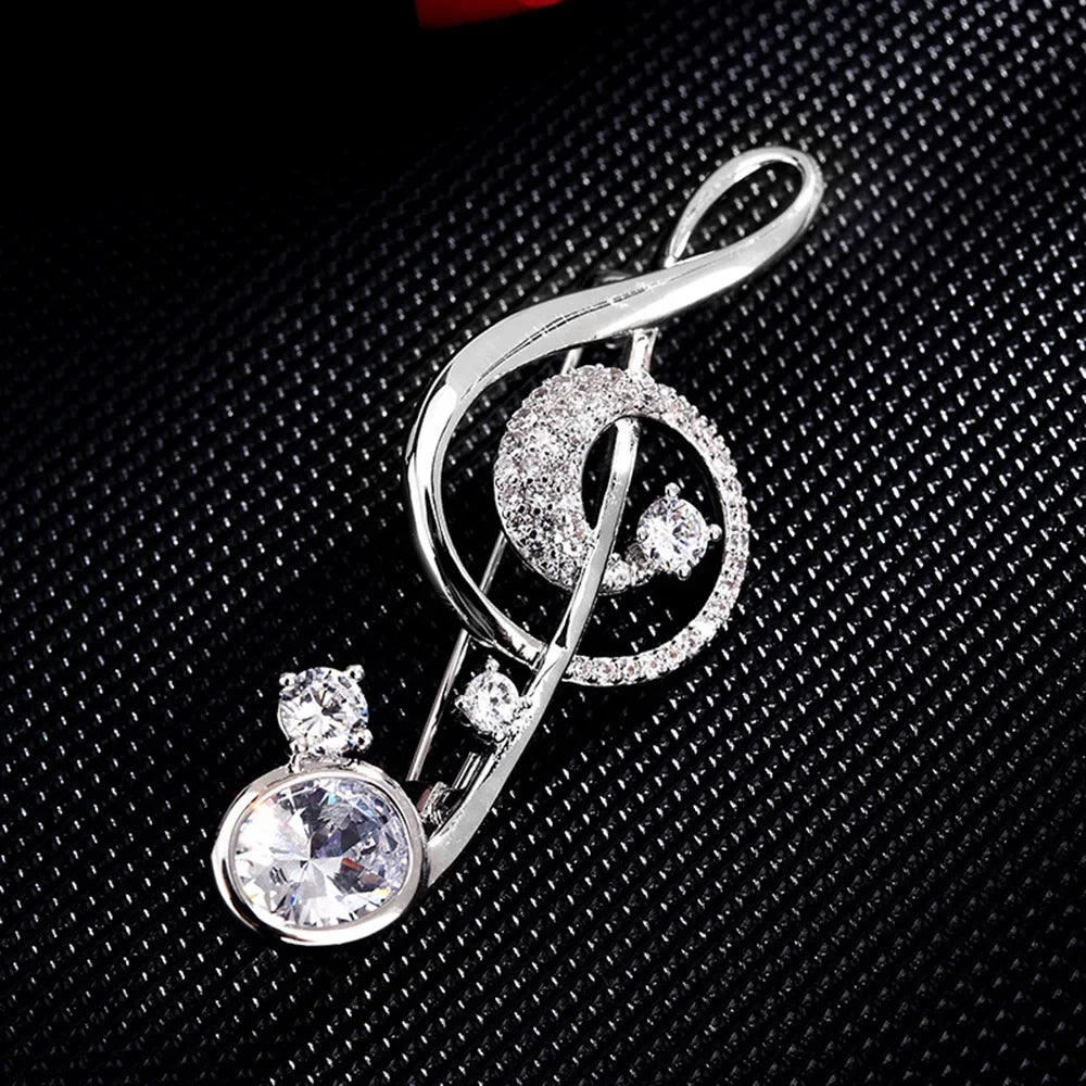 Stylish Crystal Musical Note Brooch