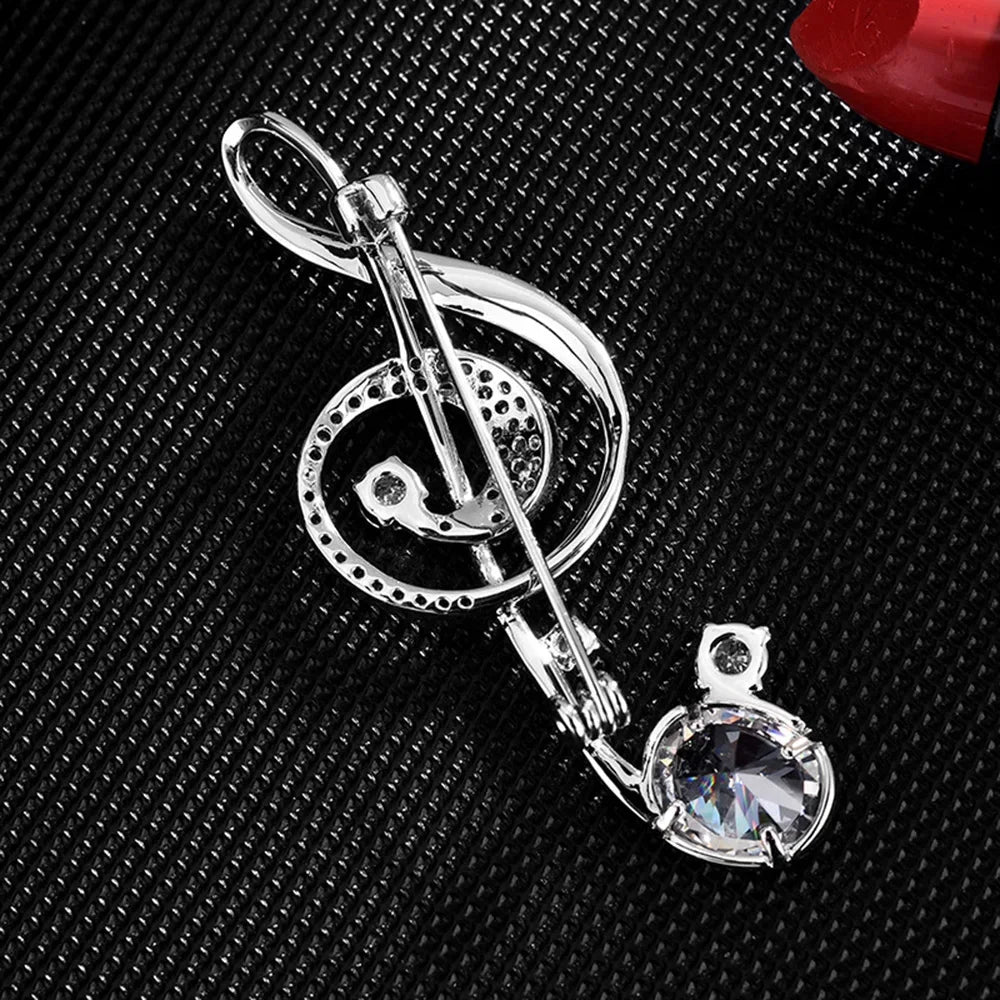 Stylish Crystal Musical Note Brooch