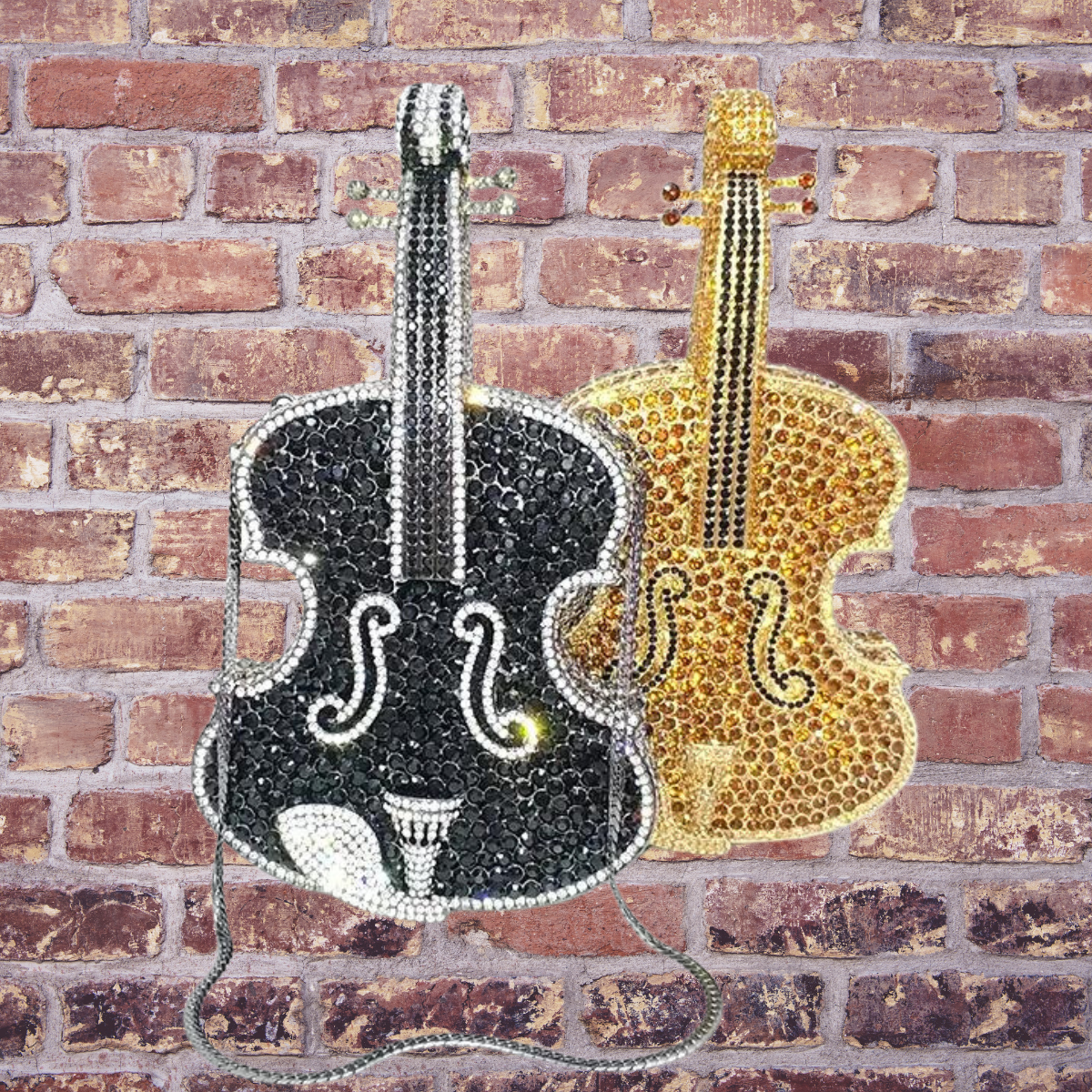 Elegant Violin Crystal Clutch Bag