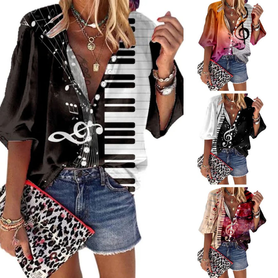 Retro Music & Piano Casual Blouse