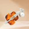 Violin Rhinestone Pearl Brooch