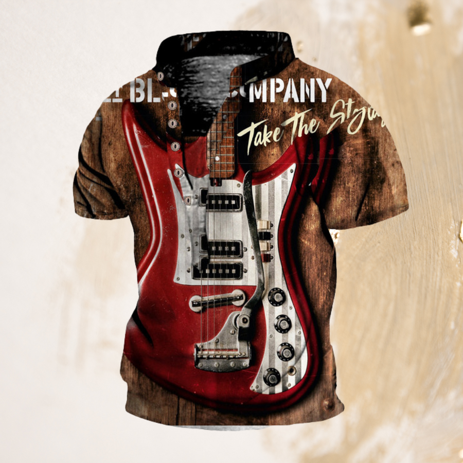 Guitar Six Buttons Collar T-shirt