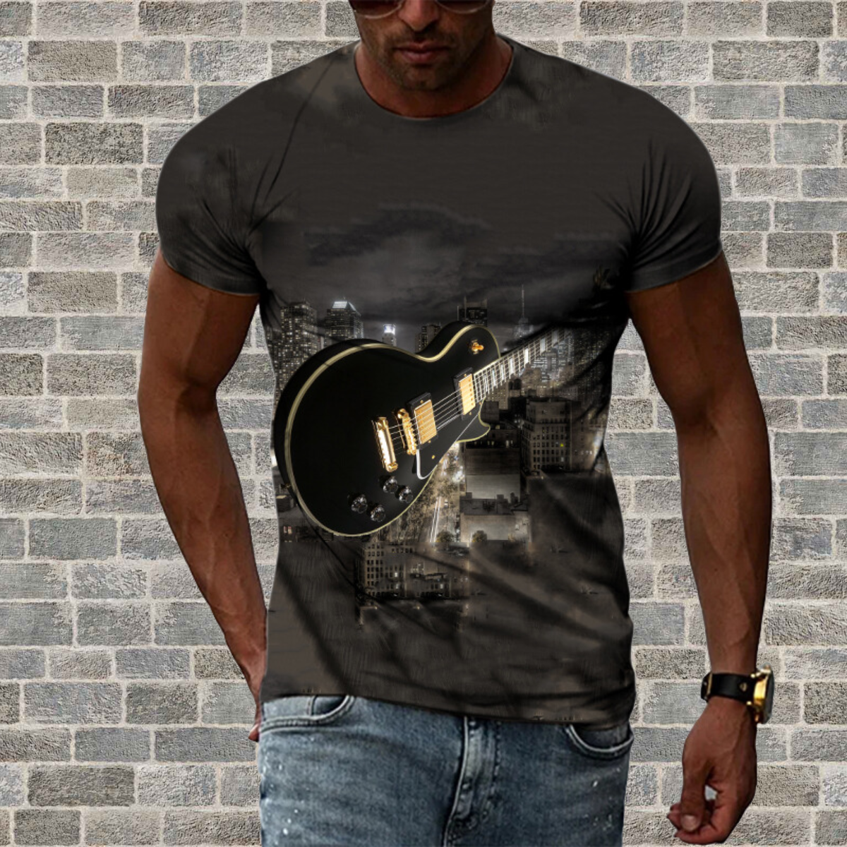 Creative Guitar Round Neck T-shirt