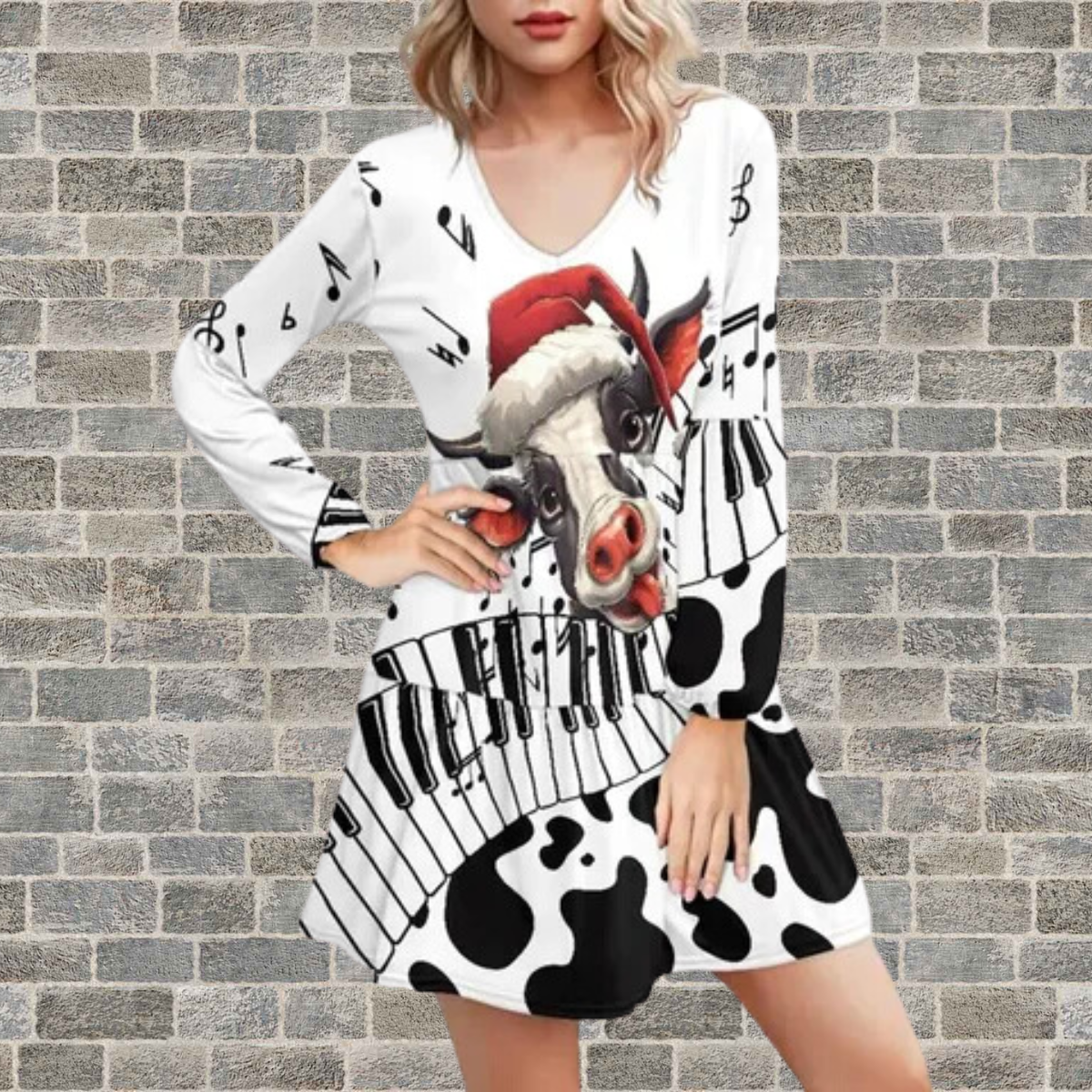 Piano Key V Neck Dress