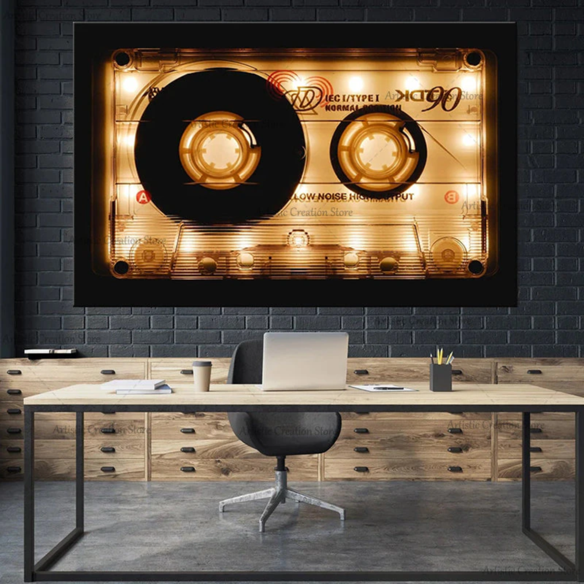 Neon Shining Cassette Wall Art