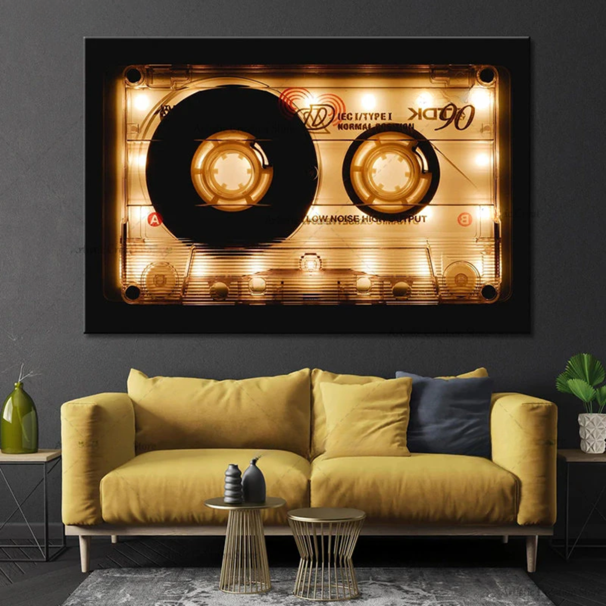 Neon Shining Cassette Wall Art