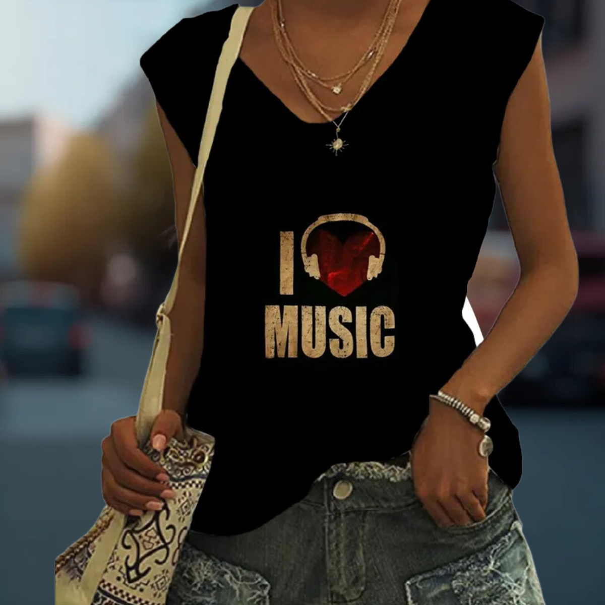 I Love Music V-neck Vest