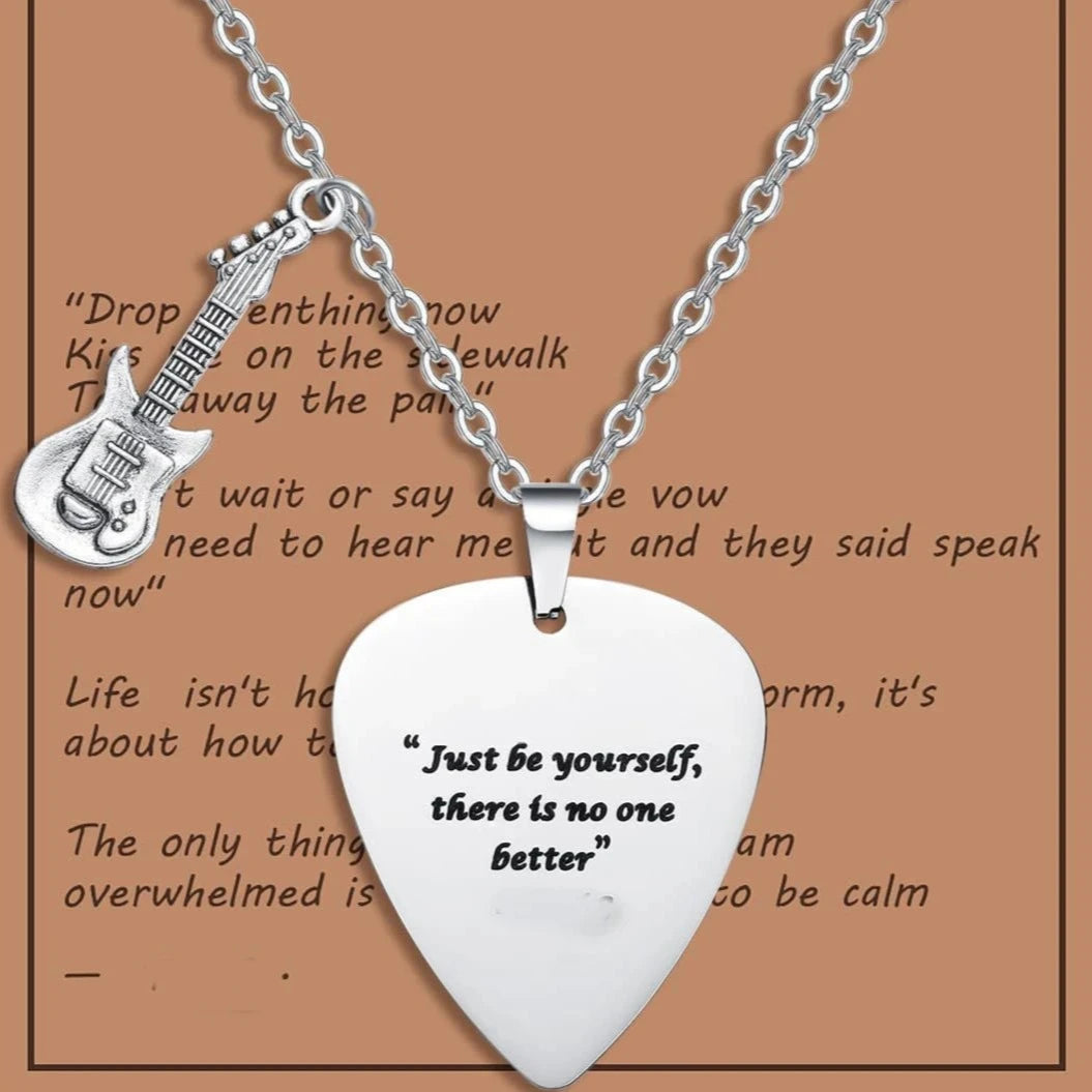 Trendy Music Quotes Guitar Pick Necklace