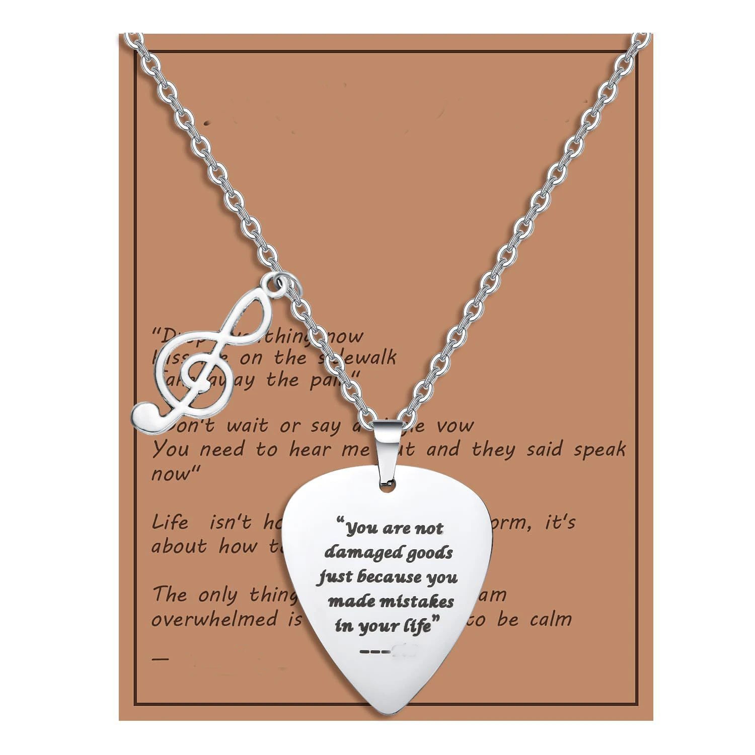 Trendy Music Quotes Guitar Pick Necklace