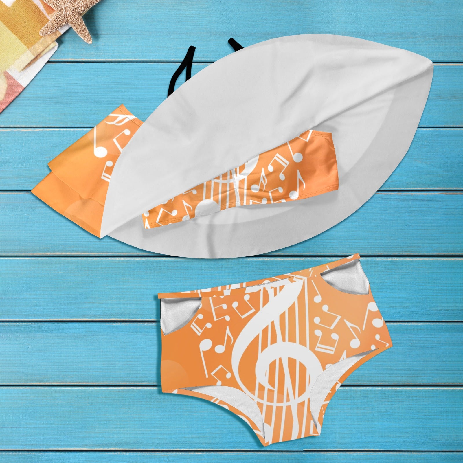 Orange Summer Music Ruffle Off Shoulder Bikini