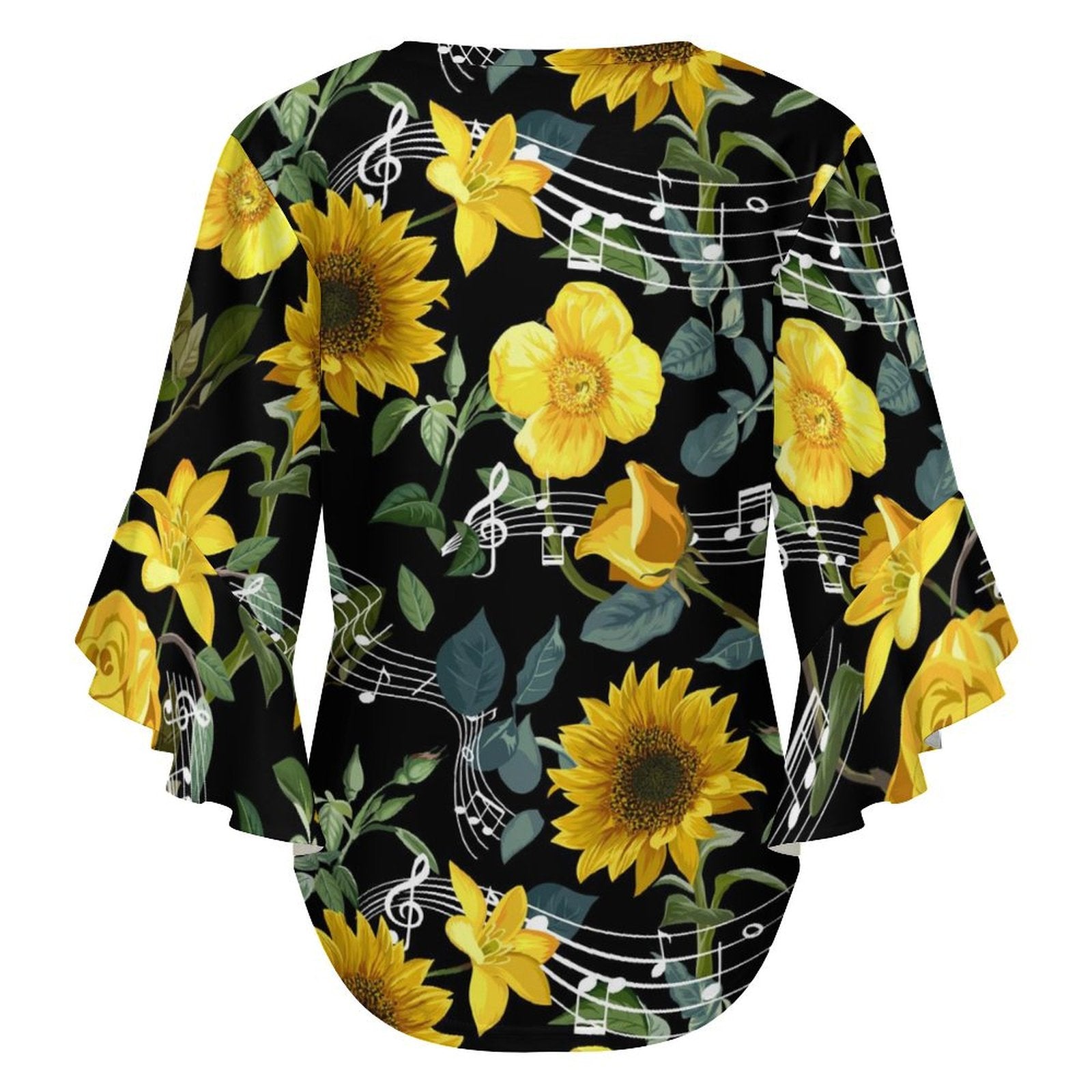 Music & Sunflowers Women's Ruffled Sleeve Blouse