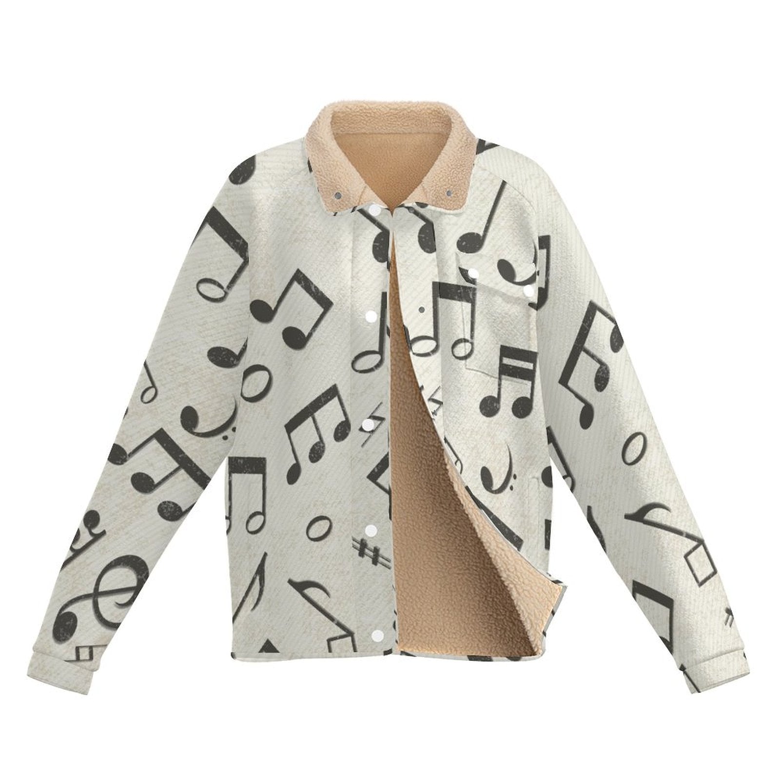 Music Pattern Beige Women's Stand Collar Fleece Jacket