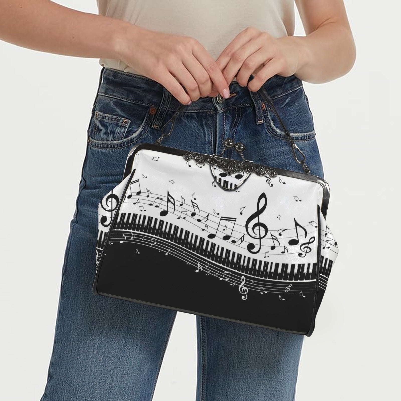 Piano & Music Lovers Kisslock Two-Way Handbag