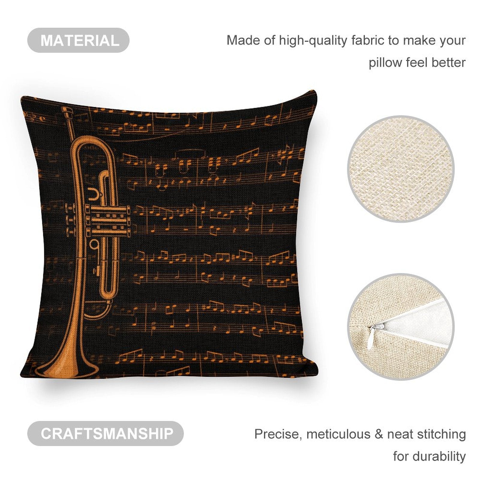 Classic Music Print Linen Pillowcase (Set of 4)