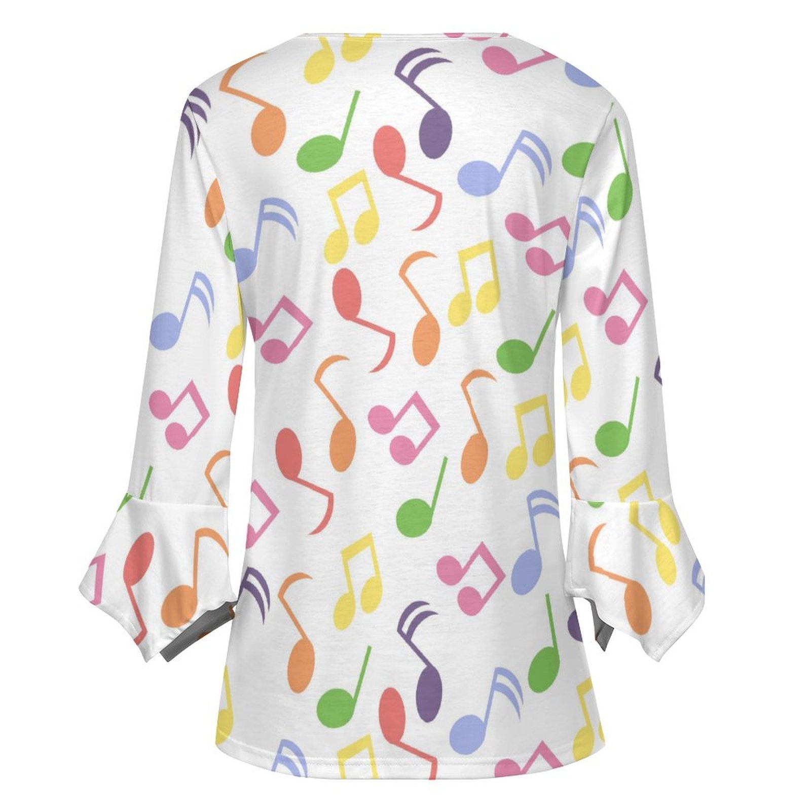 Music Rainbow Button Up Ruffled Petal Sleeve Top