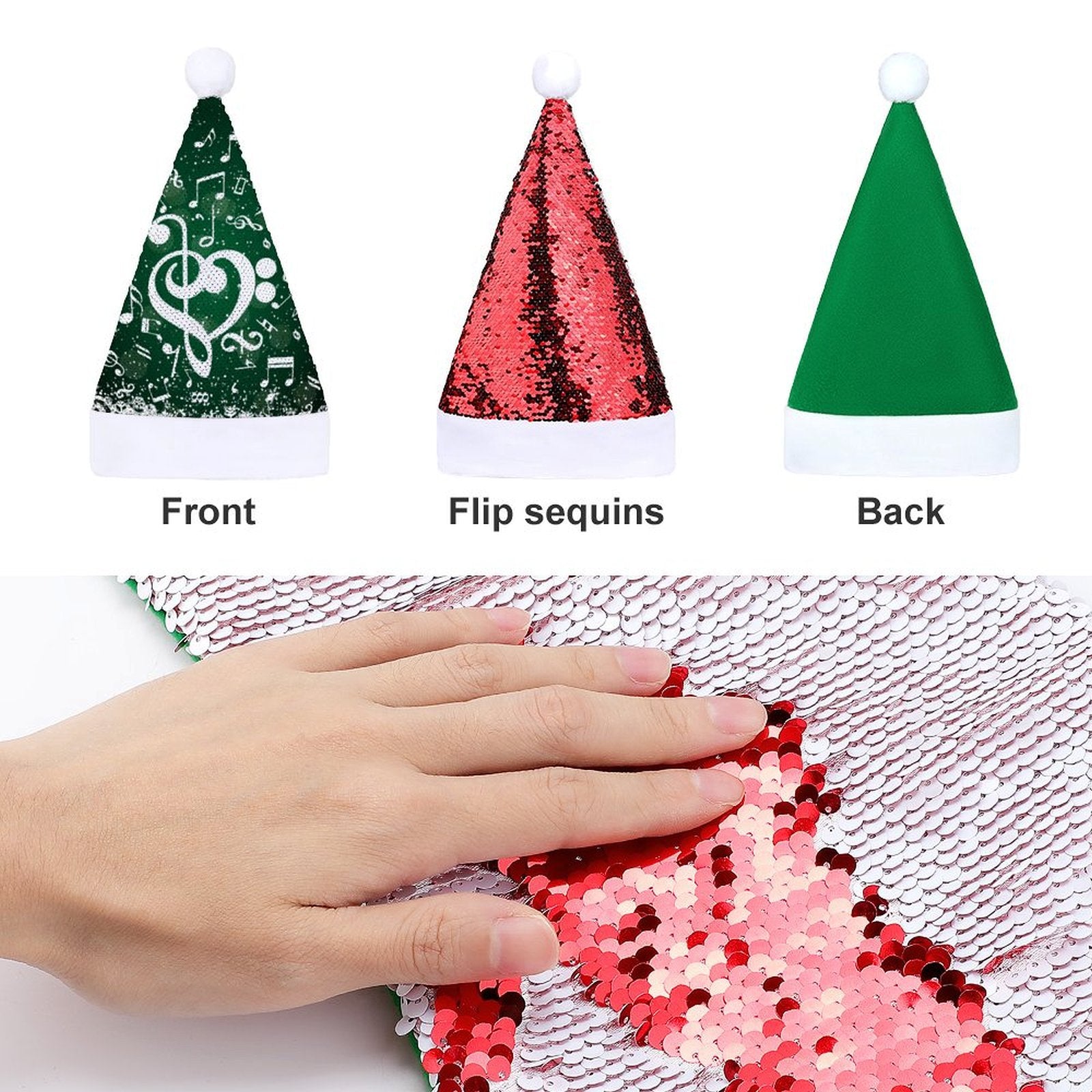 Music Heart Christmas Sequin Santa Hat