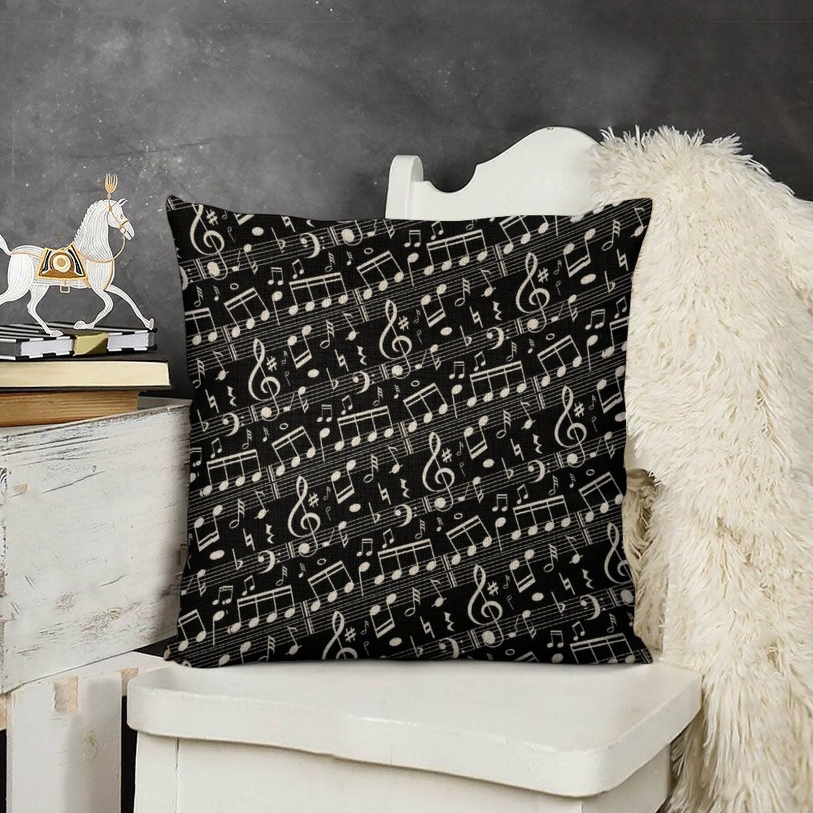 Music Black Linen Pillowcase (Set of 4)