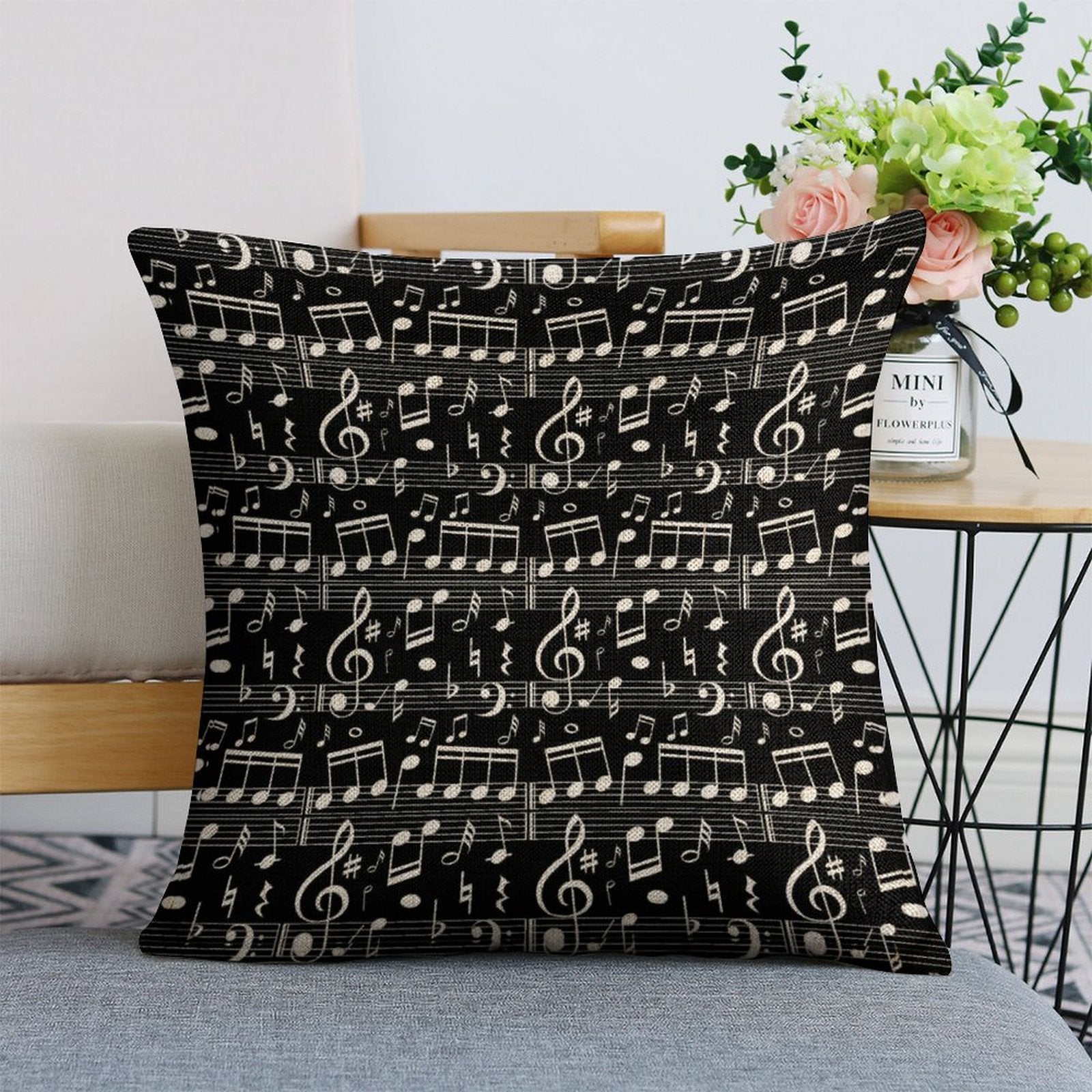 Black N White Music Linen Pillowcase (Set of 4)
