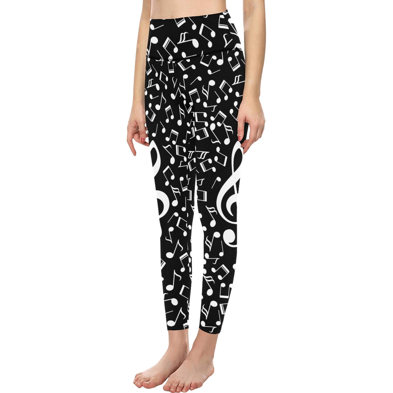 Music Notes Black Women's High-Waisted Leggings