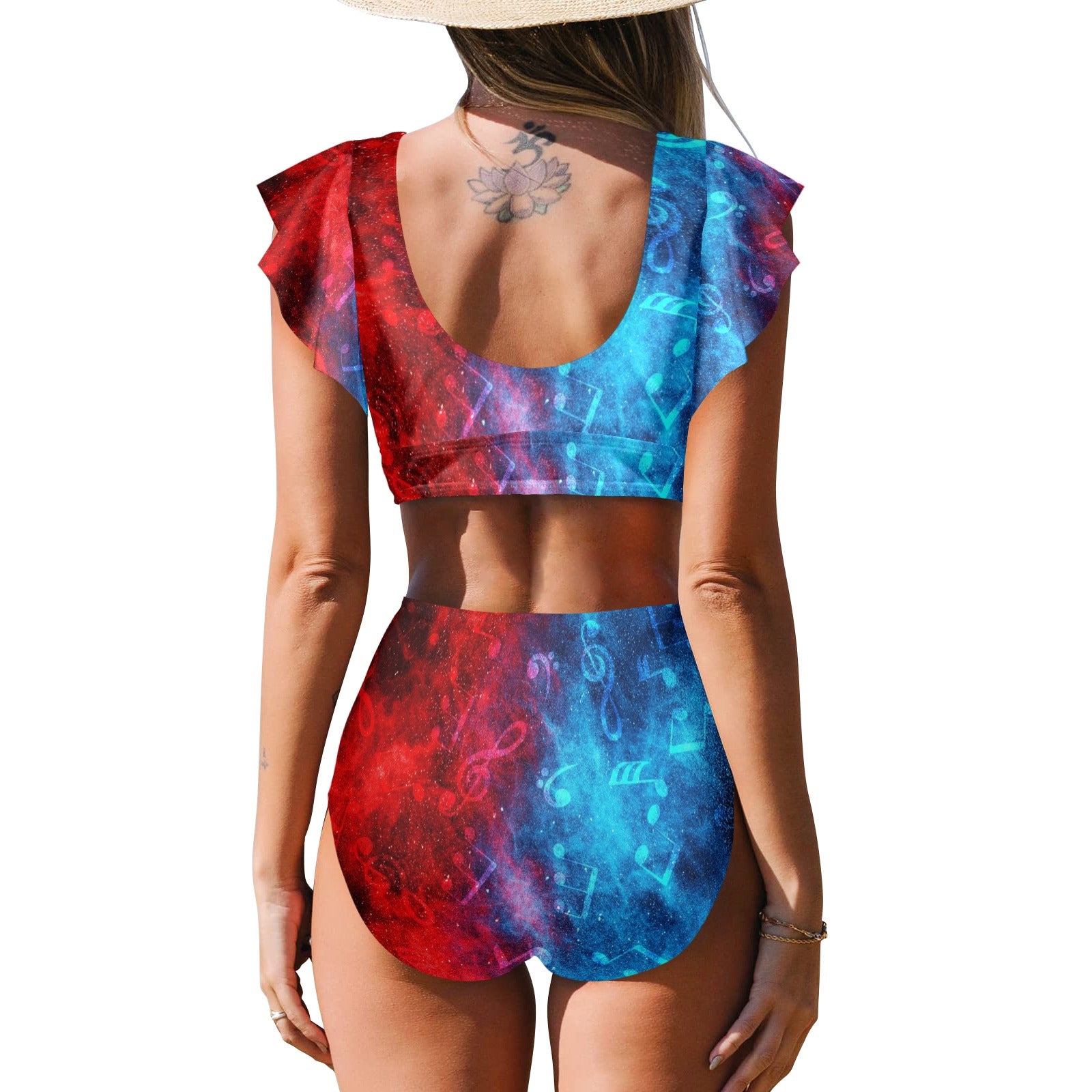 Music Fire & Ocean Ruffle Sleeve Bikini