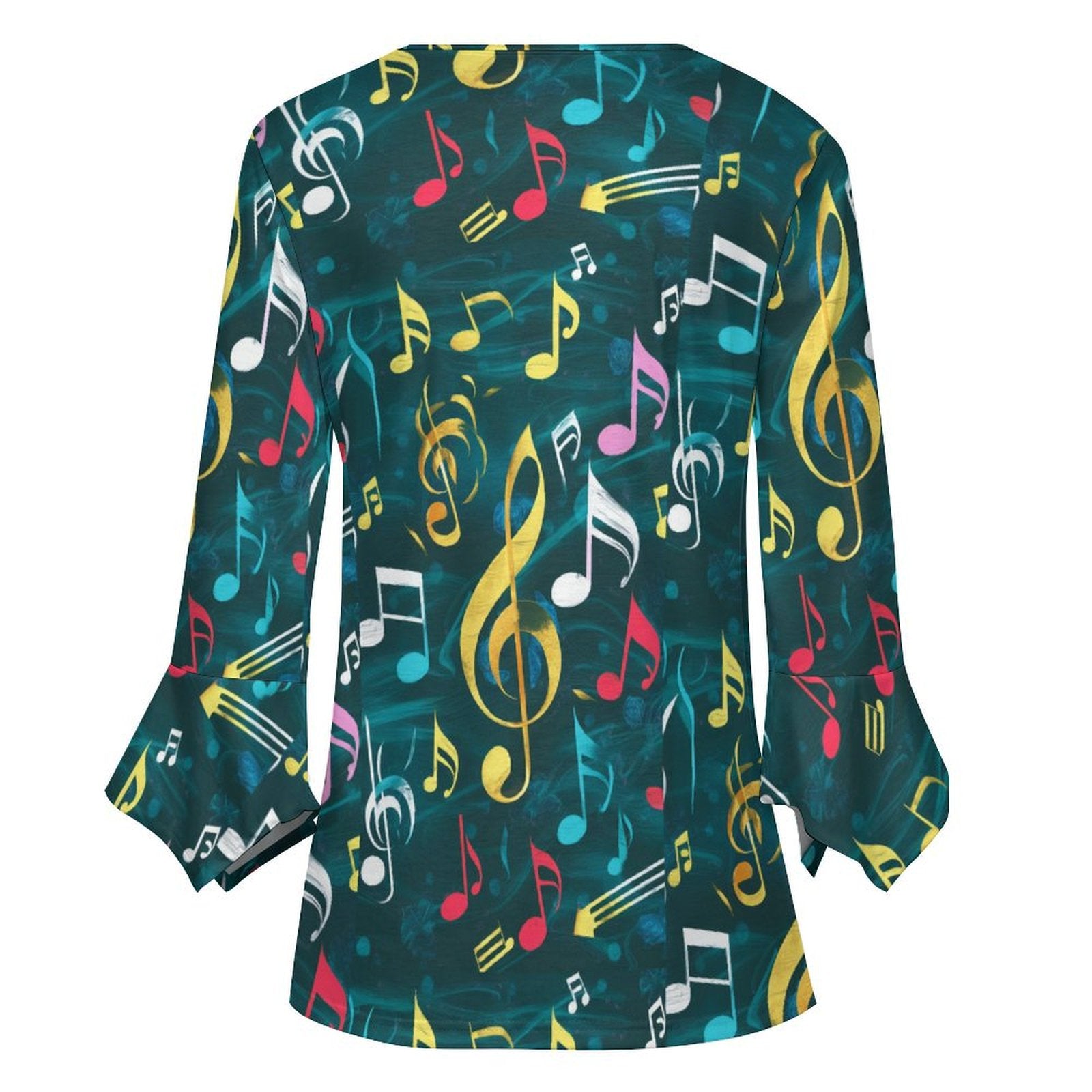 Rainbow & Jade Music Button Up Ruffled Petal Sleeve Top