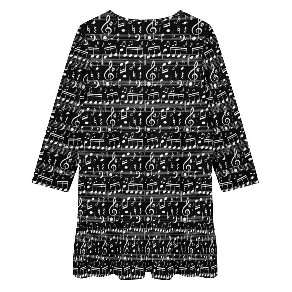 Black Music Scores V-Neck Ruffle Mini Dress