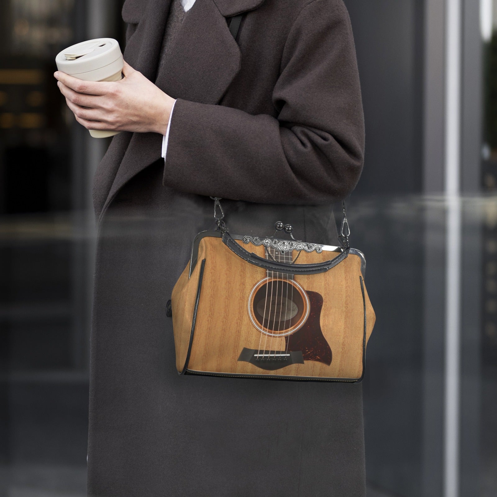 Guitar Kisslock Two-Way Handbag