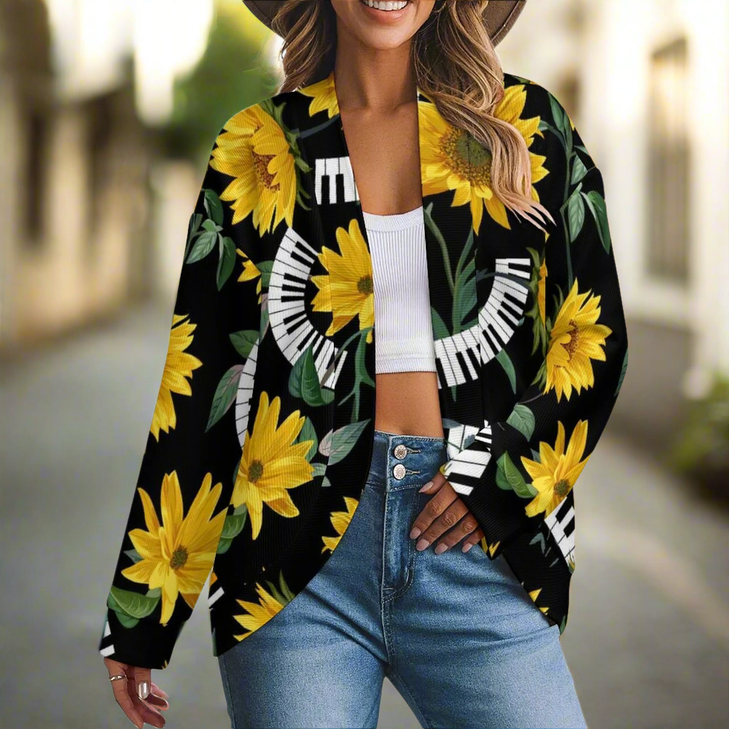 Piano & Sunflowers Women's Drop Shoulder Cardigan
