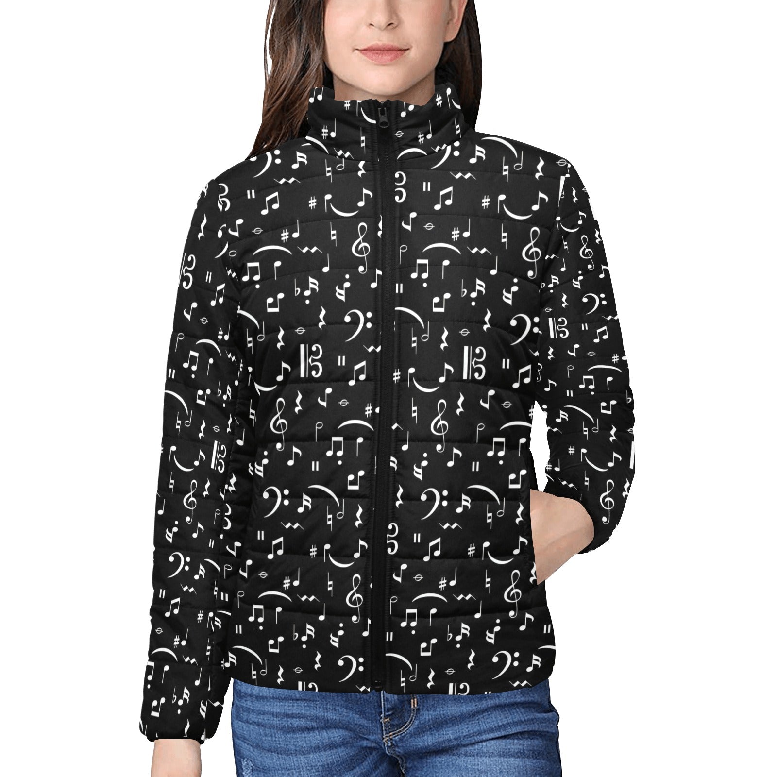 Music Notes Pattern Women's Padded Bomber Jacket