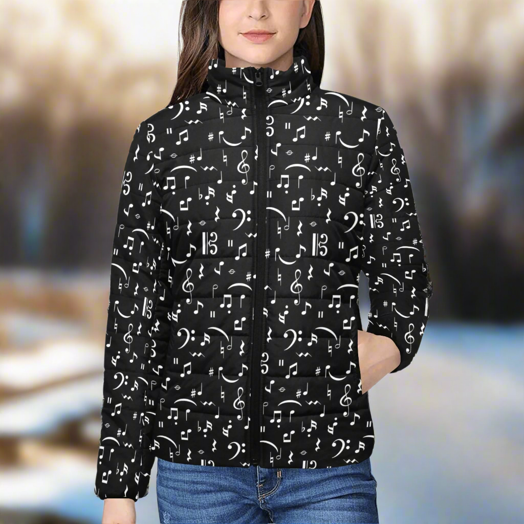 Music Notes Pattern Women's Padded Bomber Jacket