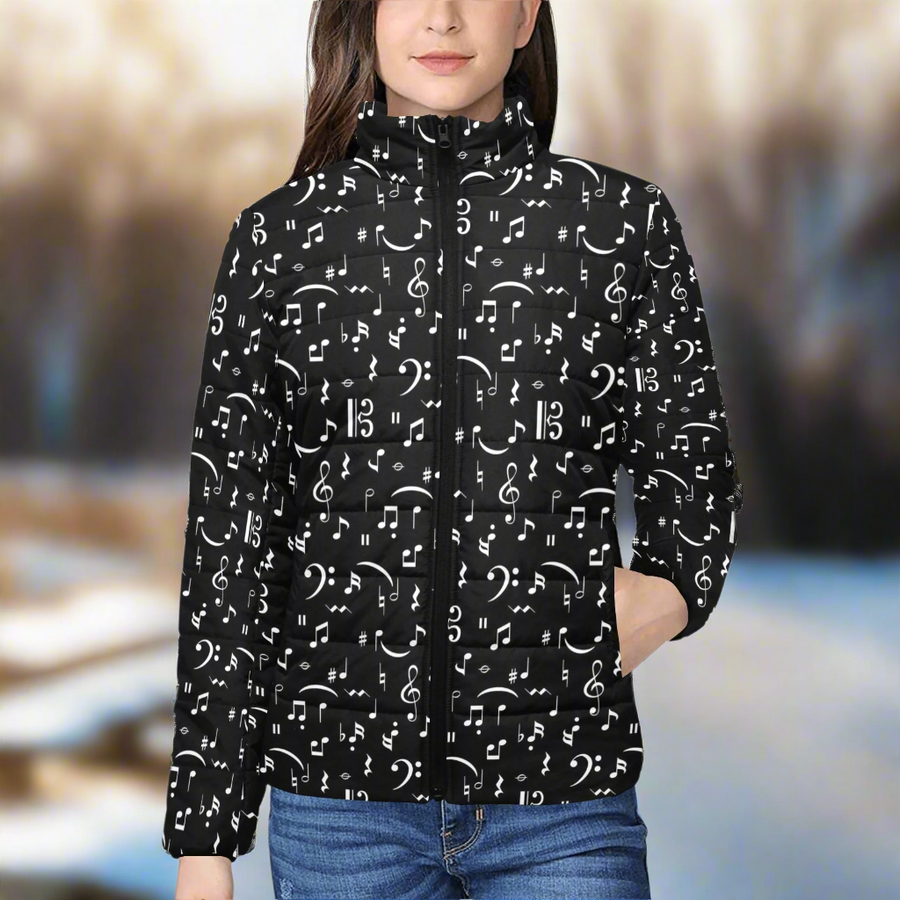 Music Notes Pattern Women's Padded Bomber Jacket
