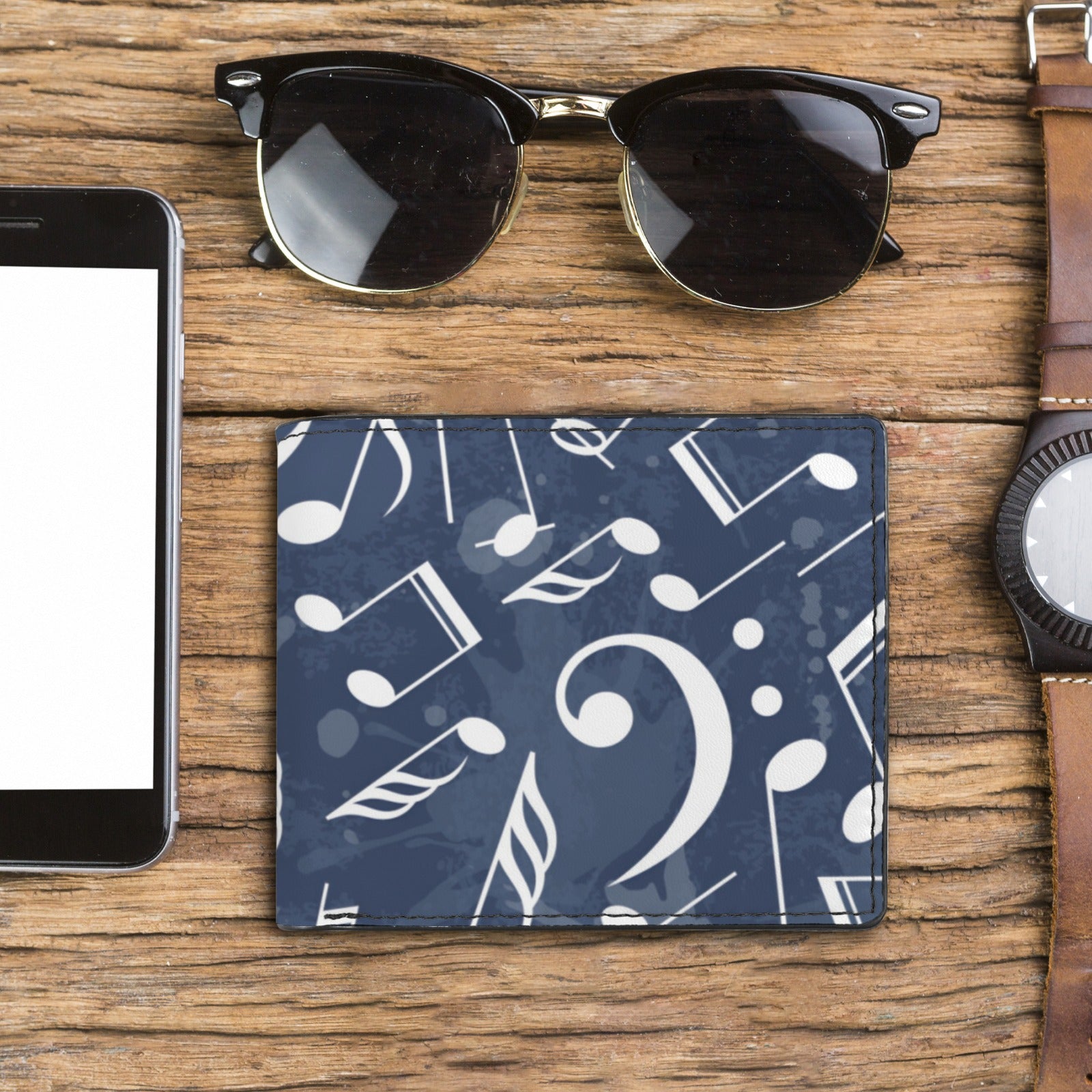 Music Blue Men's Bifold Wallet (Photo Slot)