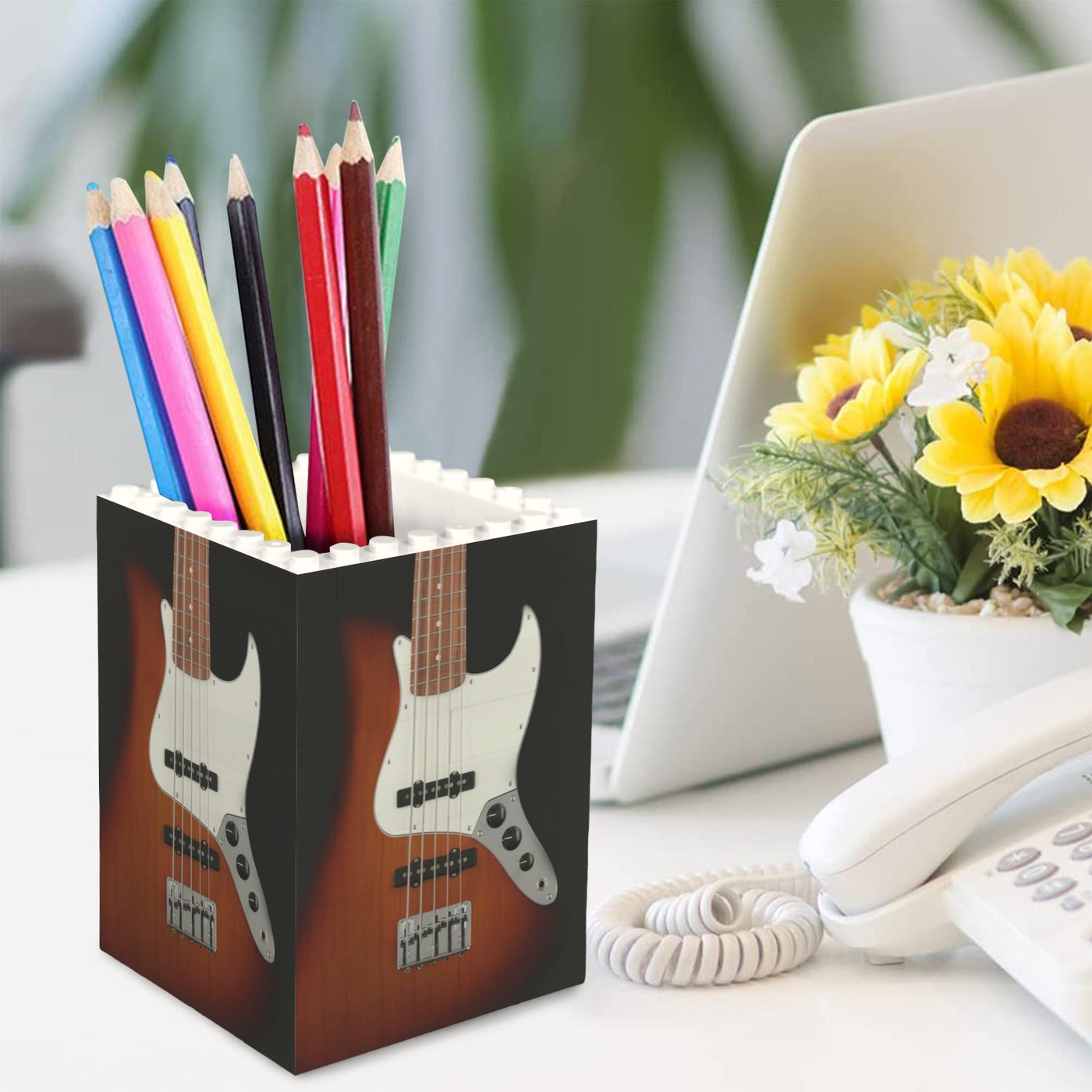 Bass Guitar Building Bricks Pencil Holder