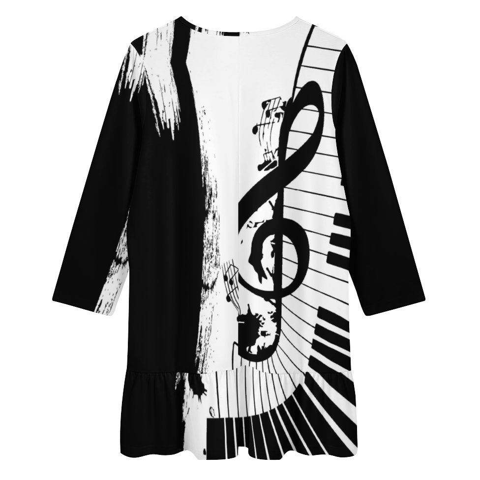 Piano & Treble Clef V-Neck Ruffle Mini Dress