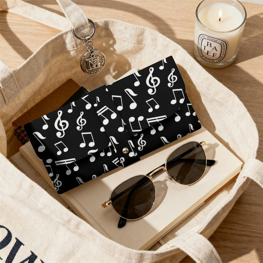 Music Notes Black PU Leather Glasses Case