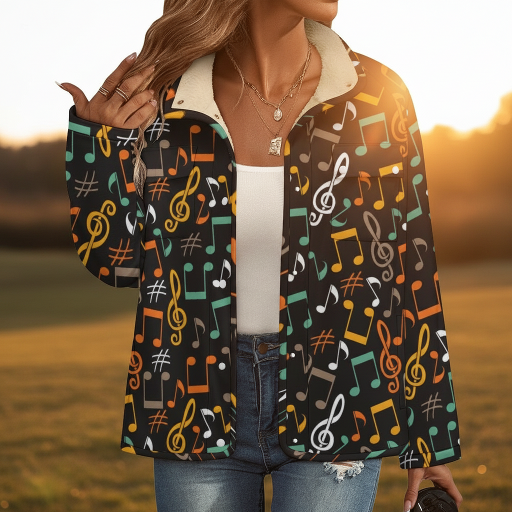 Music Theme Women's Stand Collar Fleece Jacket
