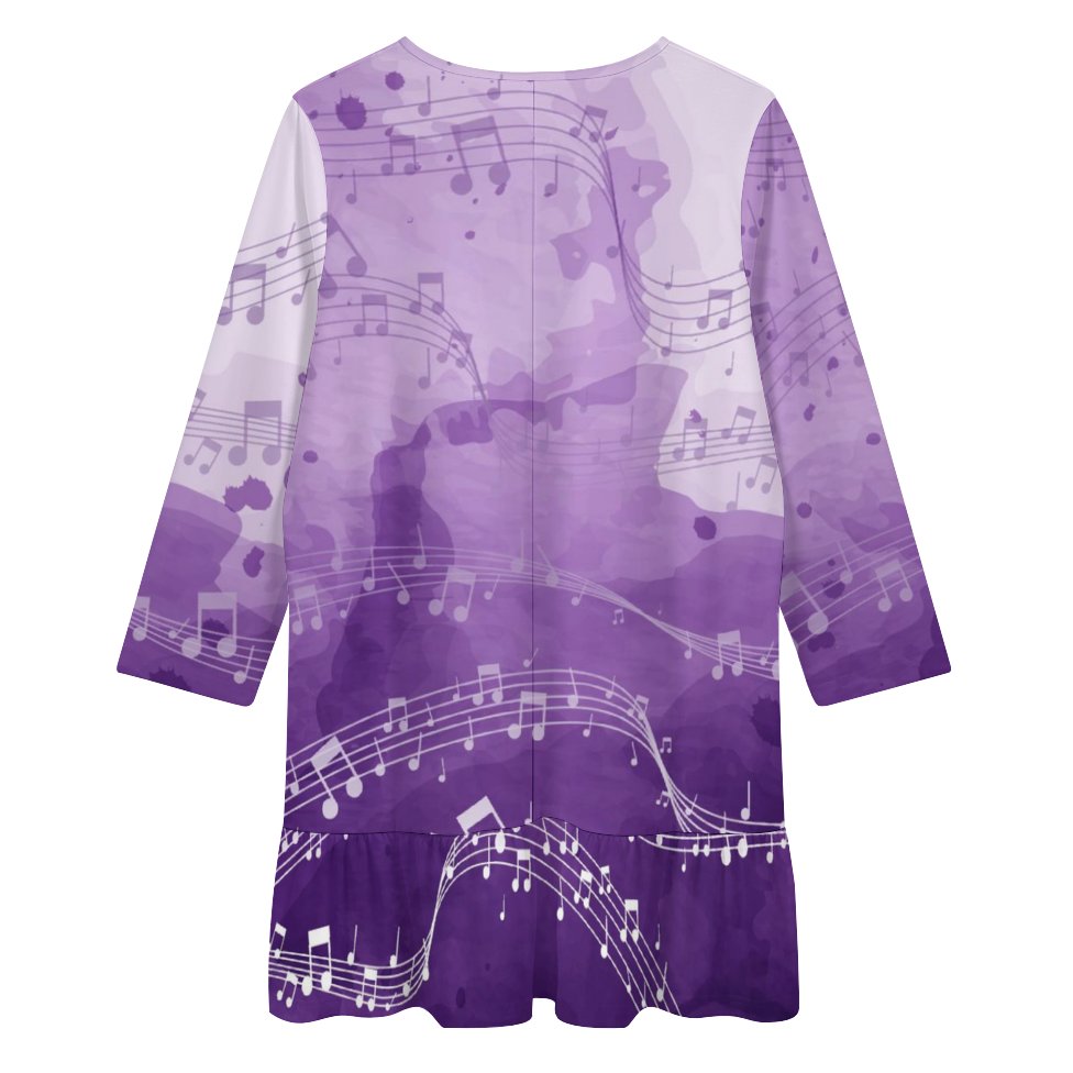 Music Purple V-Neck Ruffle Mini Dress