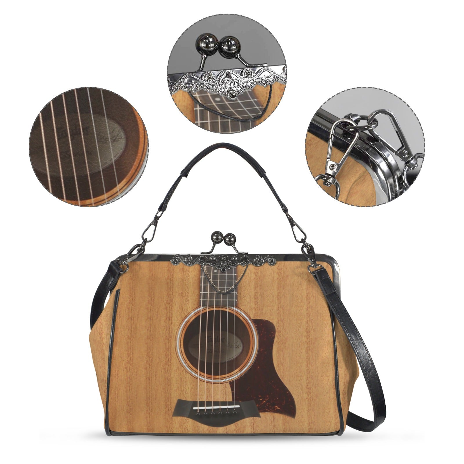 Guitar Kisslock Two-Way Handbag