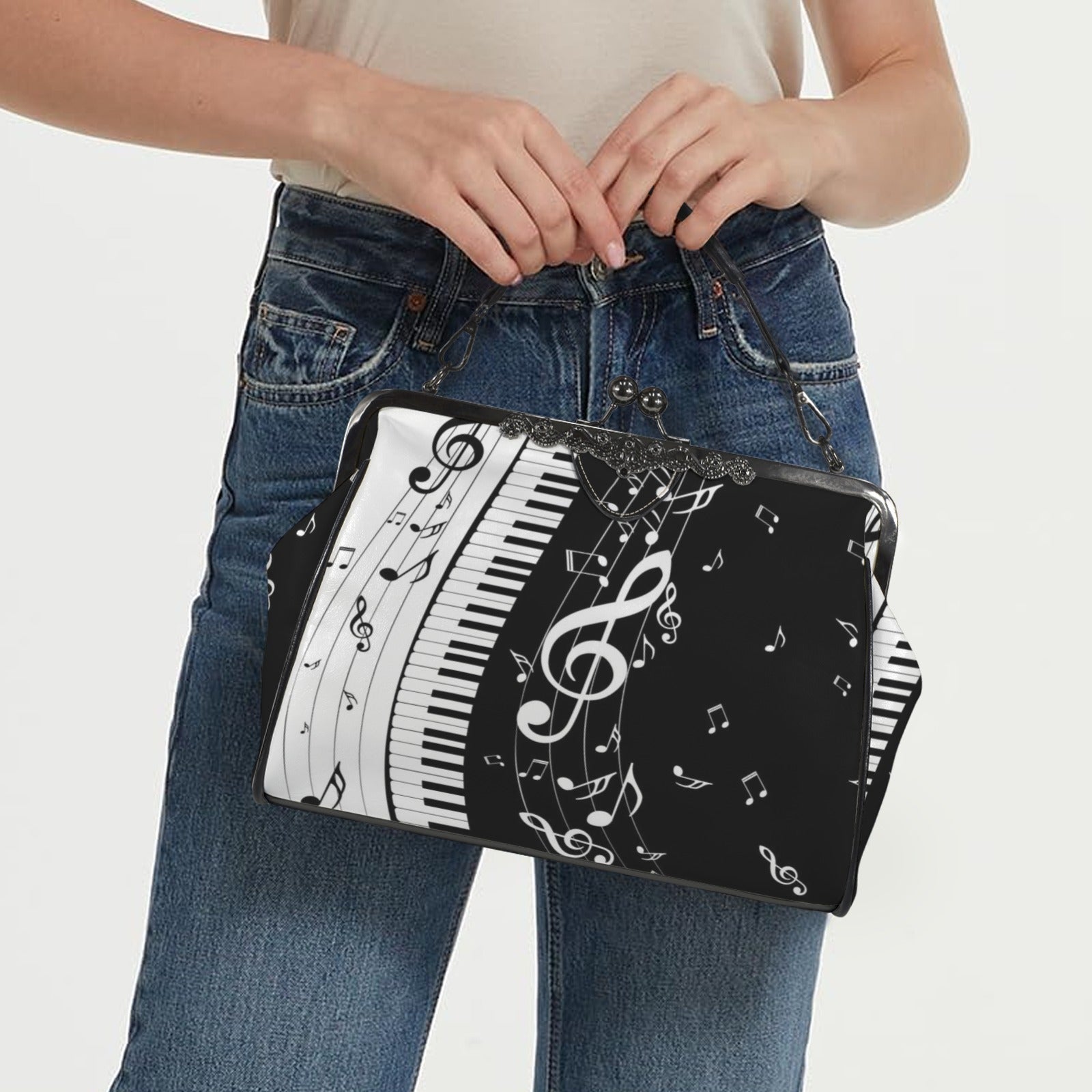 Piano Lovers Kisslock Two-Way Handbag