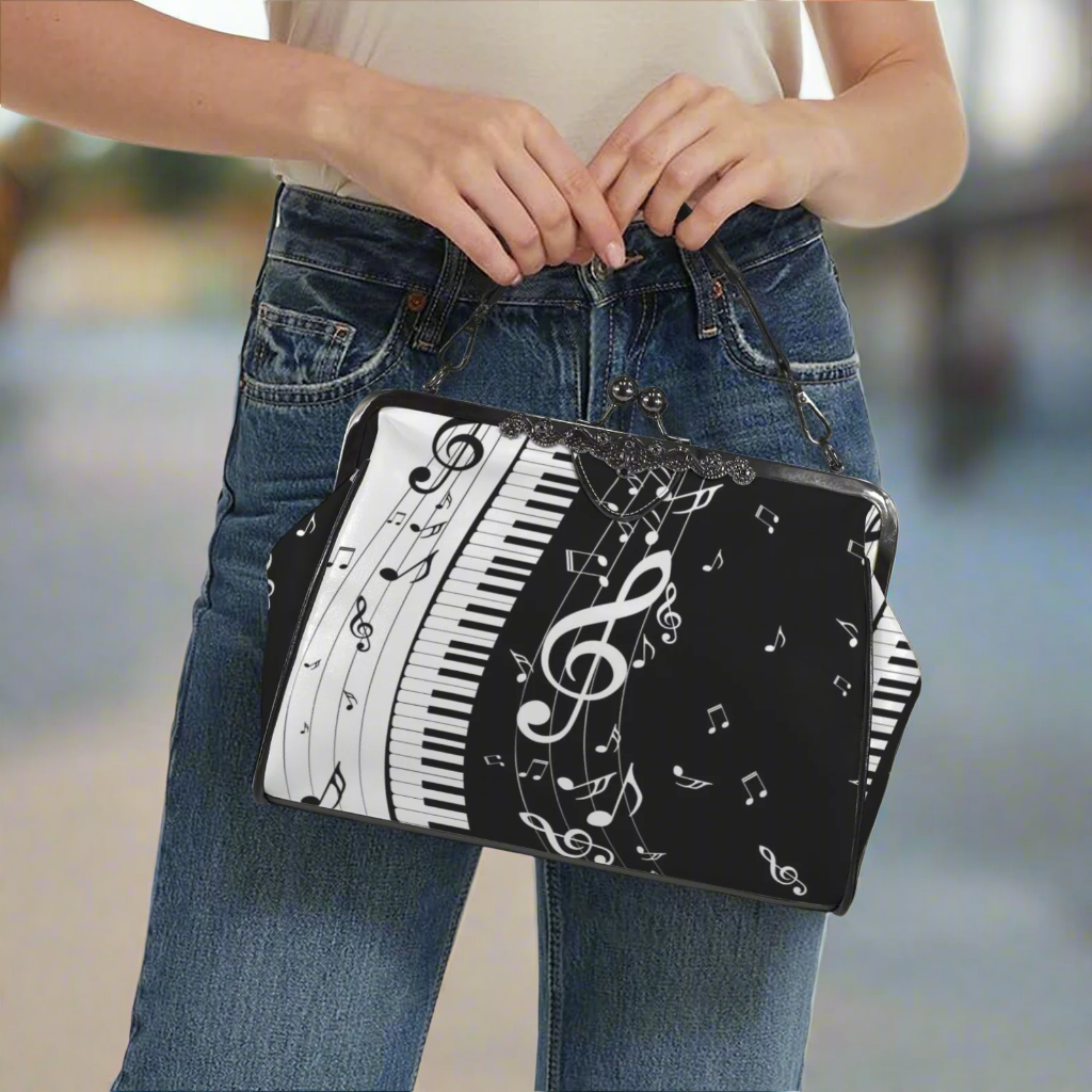 Piano Lovers Kisslock Two-Way Handbag