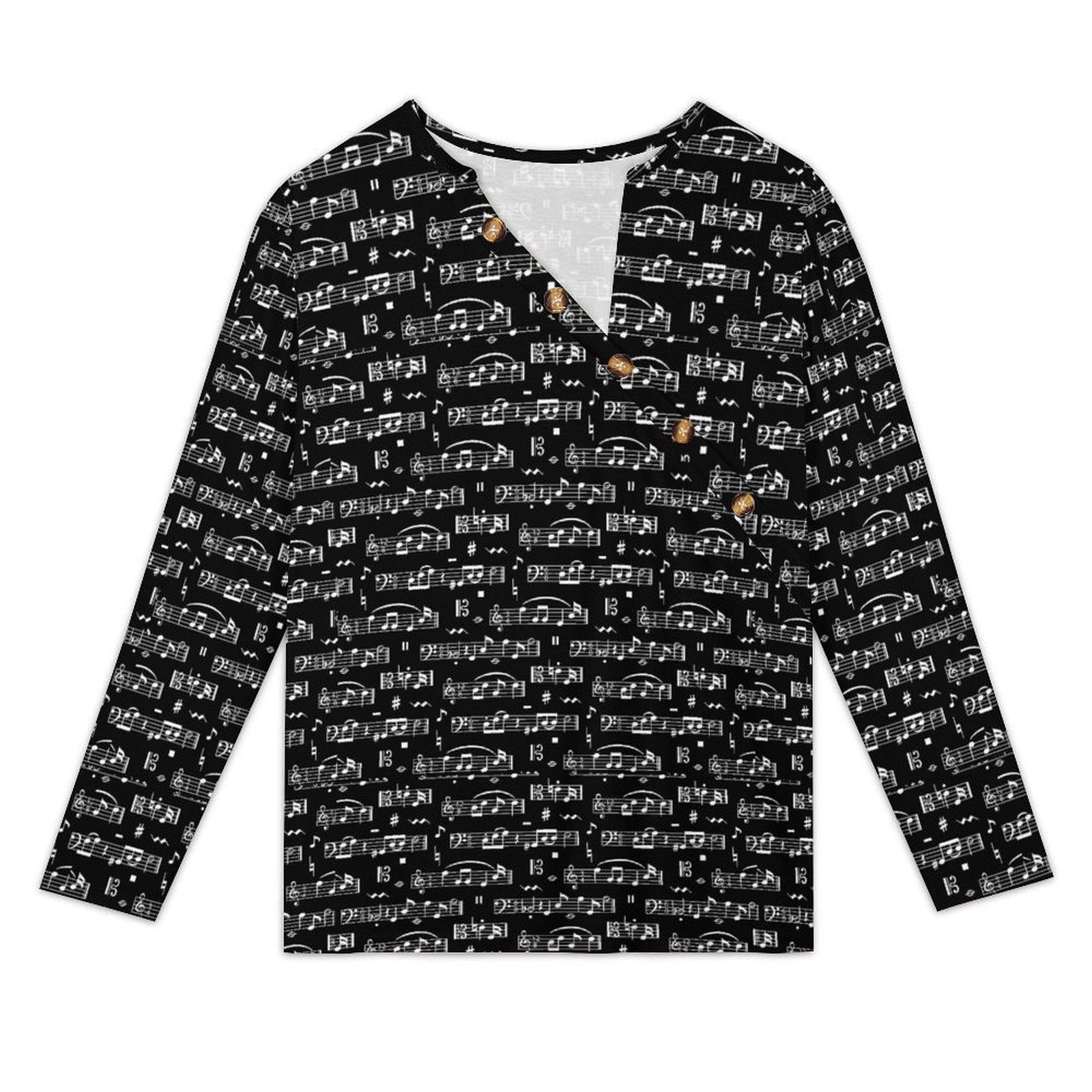 Music Pattern Asymmetrical Button-Up Shirt