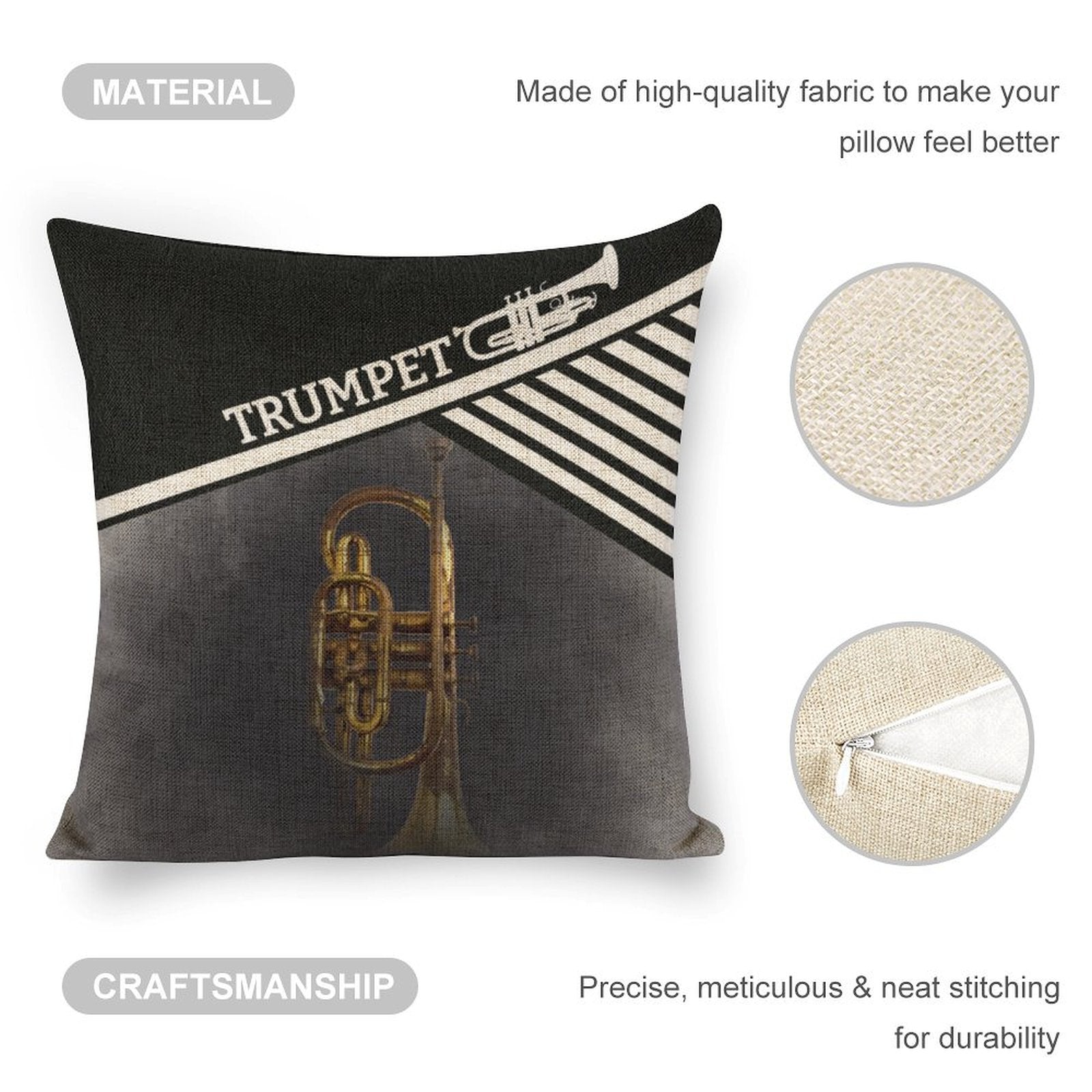 Piano Violin Drum Trumpet Linen Pillowcase (Set of 4)