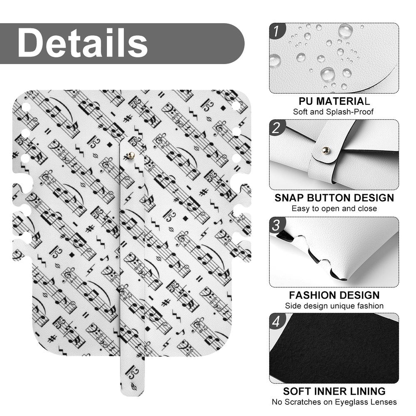 Music Notes PU Leather Glasses Case