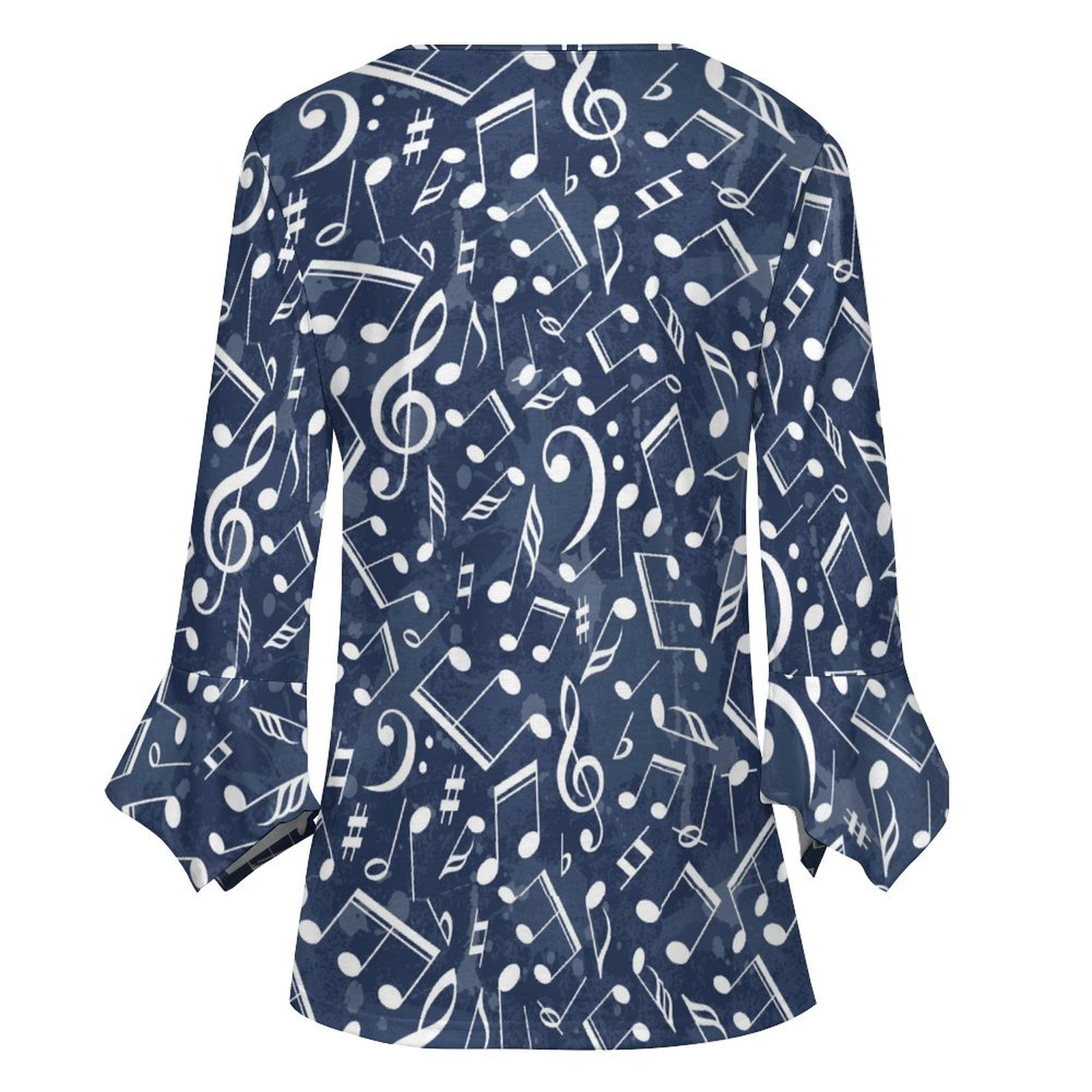 Music Ocean Button Up Ruffled Petal Sleeve Top