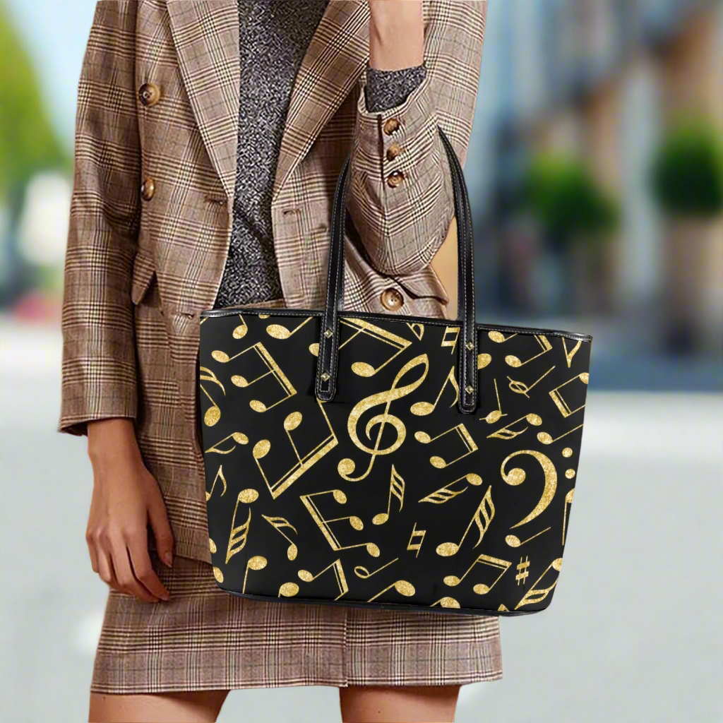 Music Notes Chic Leather Tote Bag
