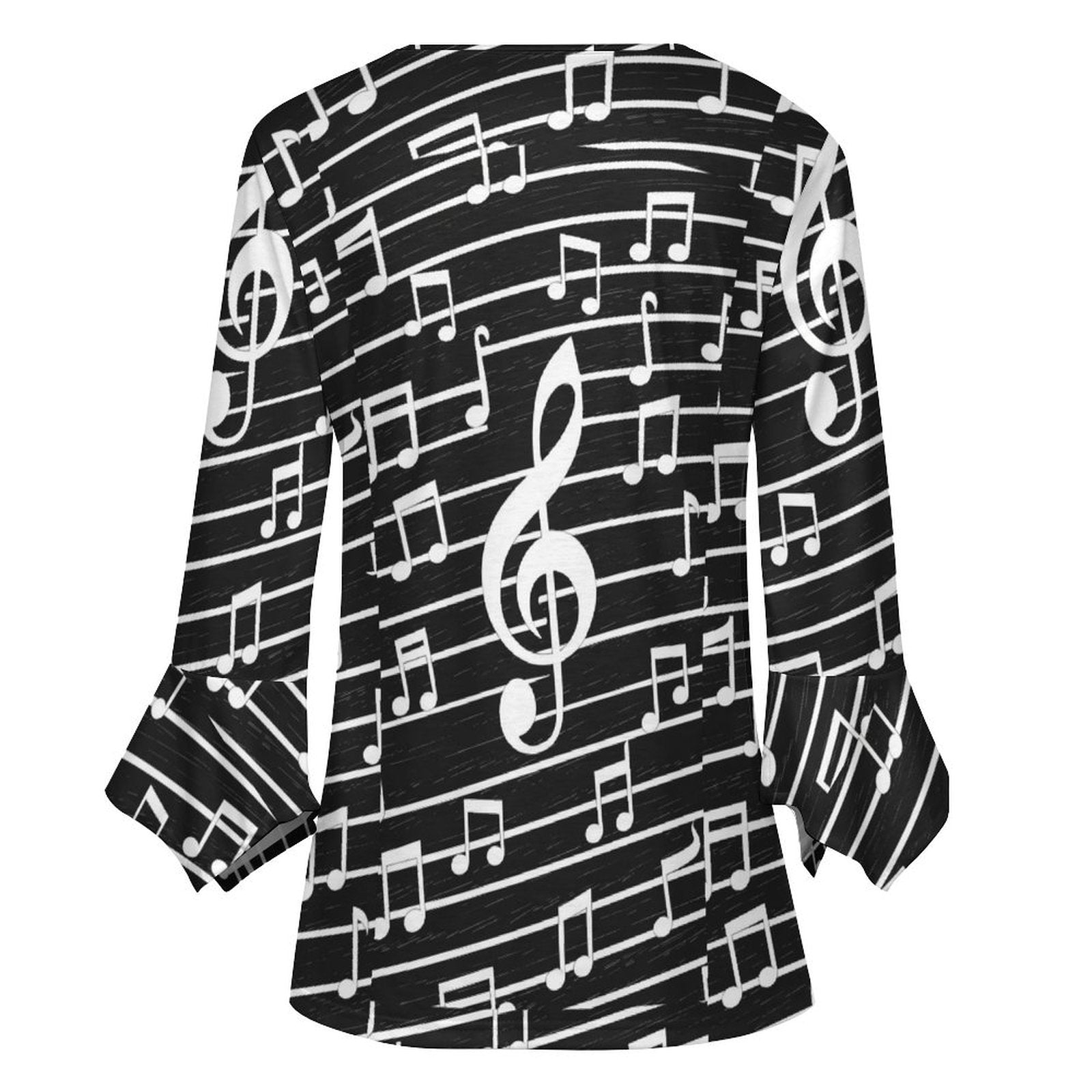 Black Style Music Button Up Ruffled Petal Sleeve Top