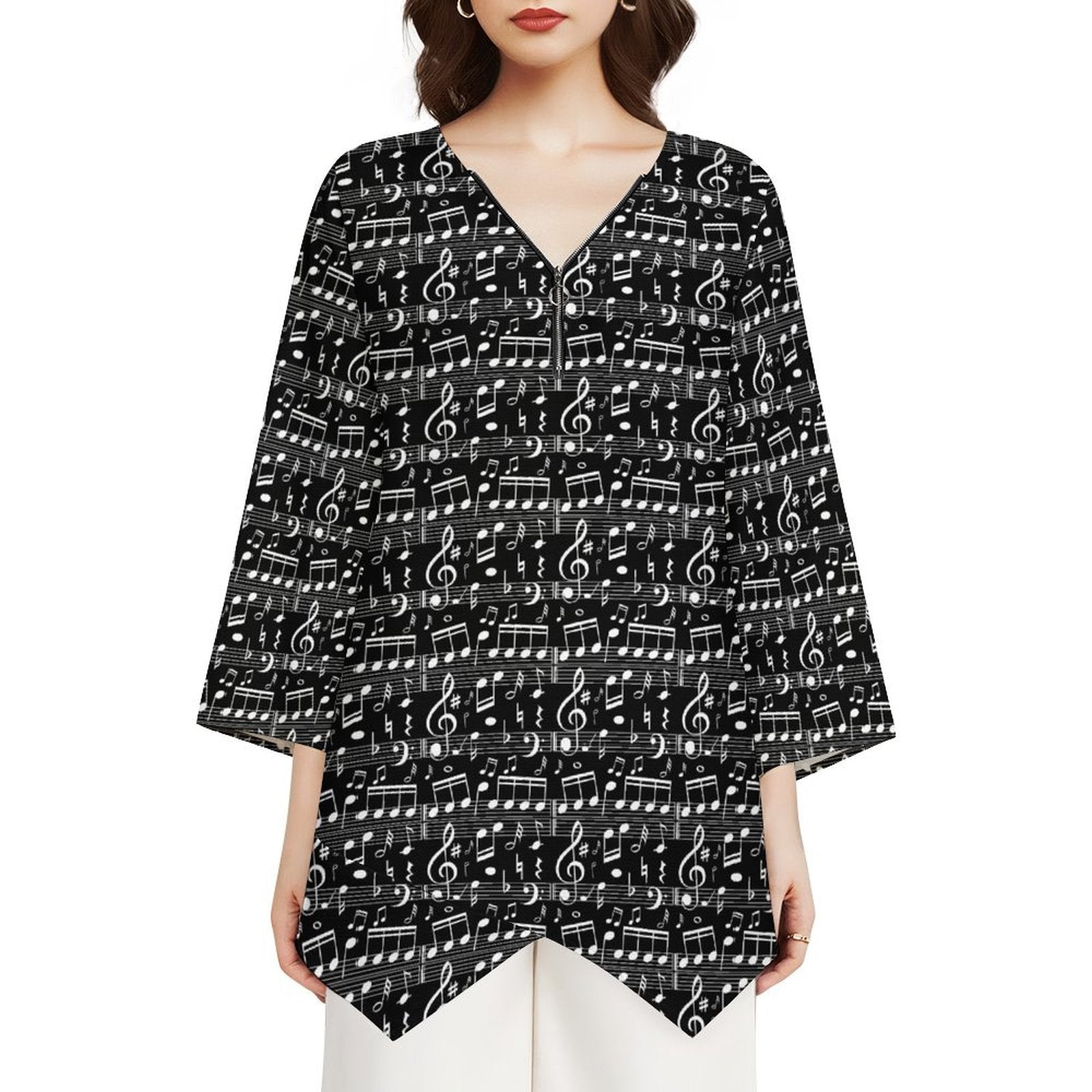 Music Women's V-Neck Zip Top