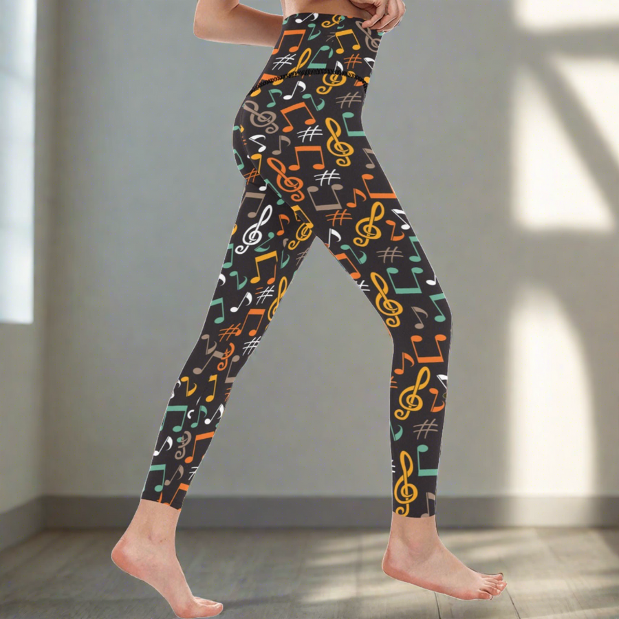 Colorful Music Notes Women's High-Waisted Leggings