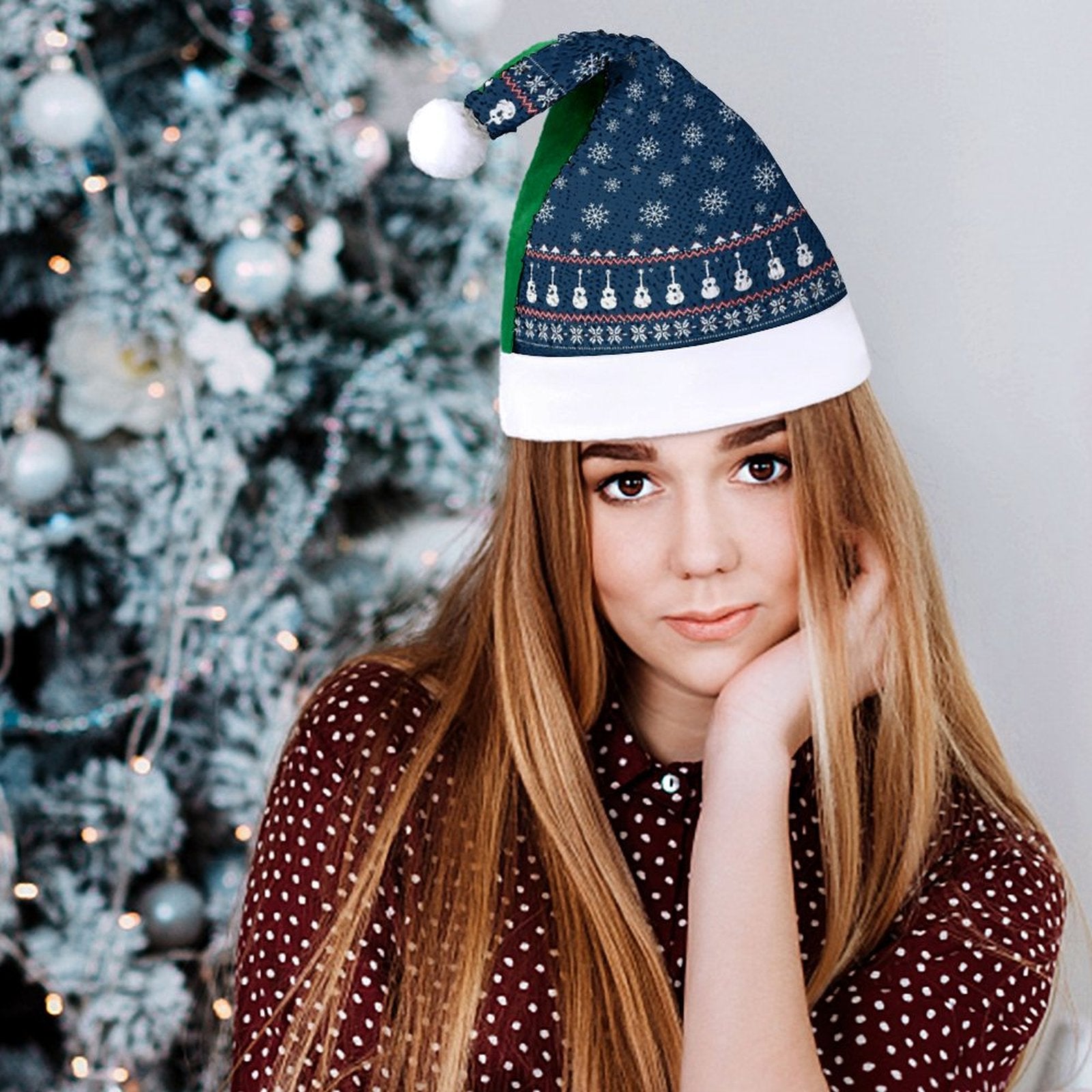 Guitar Blue Christmas Sequin Santa Hat