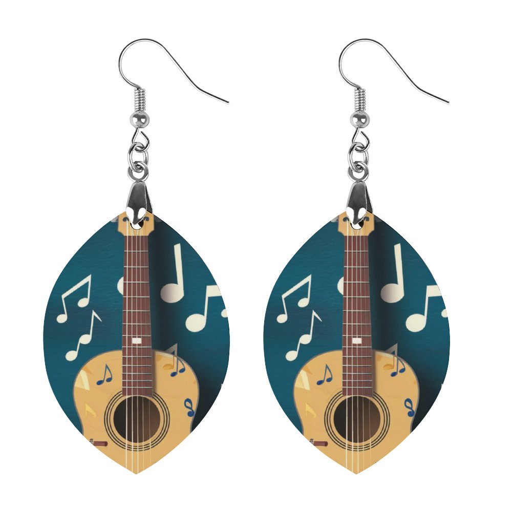 Guitar Print Wooden Dangle Earrings